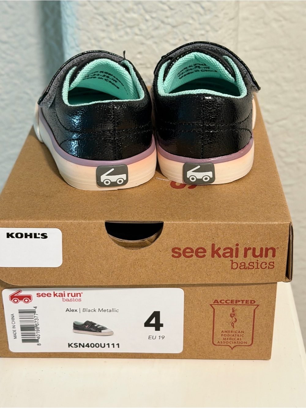 See Kai Run Kids Alex Sneaker - Black Metallic with Mint and Pink Accents - Picture 3 of 7